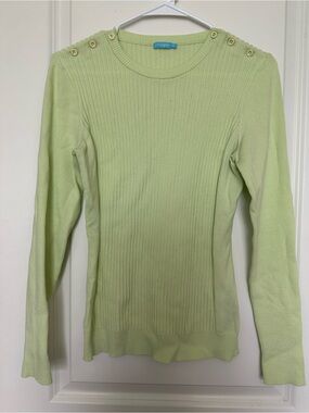 J McLauglin Pale Green Ribbed Long Sleeve Sweater with Shoulder Buttons
